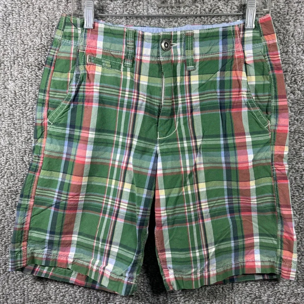 American Eagle Outfitters Plaid Shorts Classic Length Green Cotton Chino Mens 28